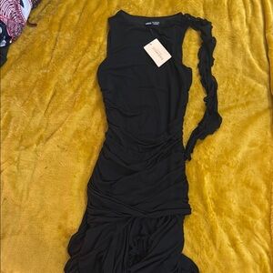 SHEIN Black Ruched One Shoulder Bodycon Dress